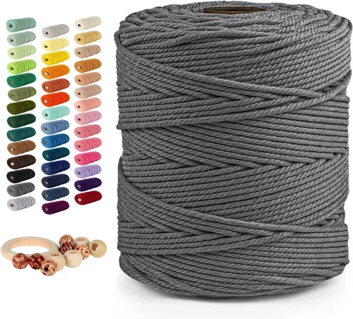 Miniatura 28 de Cordón de algodón macramé 5mmx109 yardas 4 hebras, Munzong Natural hecho a mano 4 cuerdas de algodón trenzadas para colgar en la pared, tejido