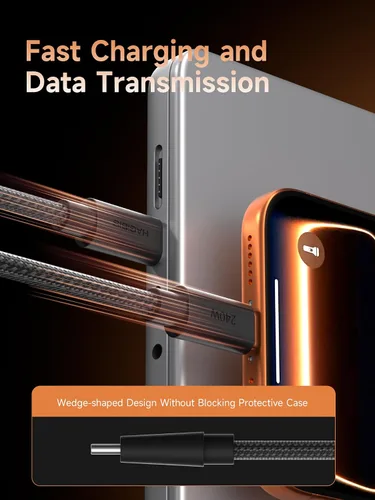 Miniatura 3 de Hagibis Cable USB-C de Wedge Joint de 240 W, cable flexible USB tipo C de transferencia de datos de 480 Mbps, cable USB-C para iPhone 17, 16, 15 Pro
