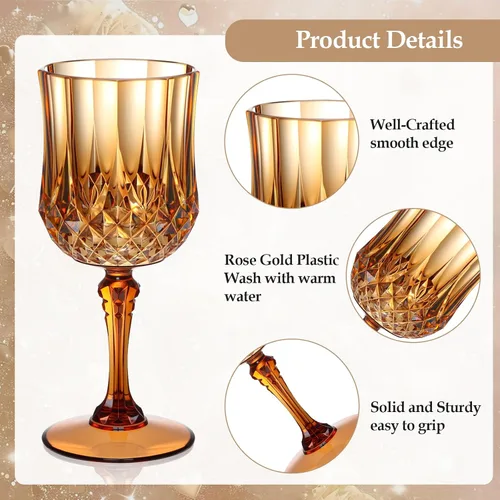 Miniatura 3 de XUWAIDSGN Copas de vino vintage de plástico de 7 onzas, vasos para beber, vasos irrompibles, cristalería para bodas, copas de agua de cristal, Marrón