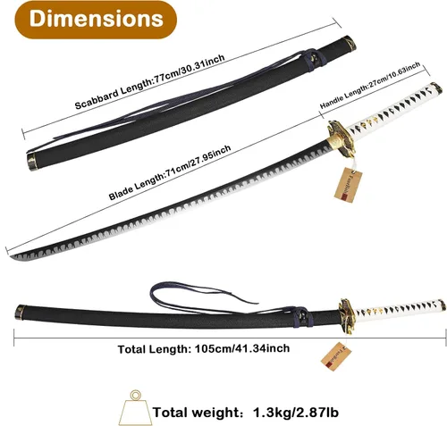 Miniatura 3 de Yamato - Espada Katana de acero al carbono 1095 de 41 pulgadas, espada samurái de espiga completa, juego de armas, colección de accesorios de regalo