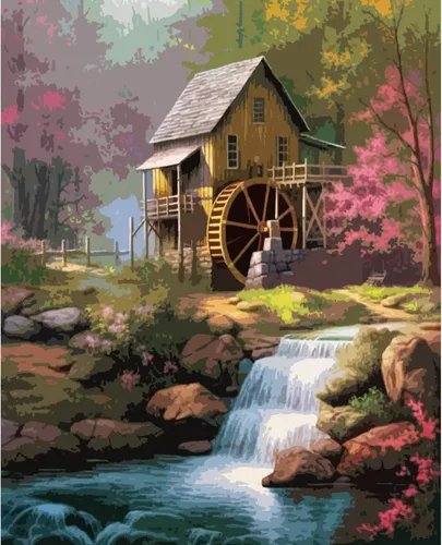 Miniatura 2 de Tucocoo Pintura de cabaña forestal por números para adultos, kits de pintura al óleo digital sobre lienzo con pinceles y pigmento acrílico, rueda