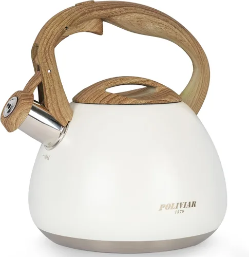 Miniatura 15 de POLIVIAR - Hervidor de té para estufa de 2.7 cuartos de galón, tetera silbante con acabado crujiente, acero inoxidable de grado alimenticio
