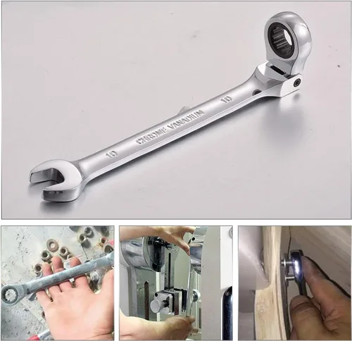 Miniatura 7 de KATUR Juego de llaves de trinquete de 0.394 pulgadas (0.394 in) con cabezal pivotante flexible, llave combinada de trinquete, herramienta métrica