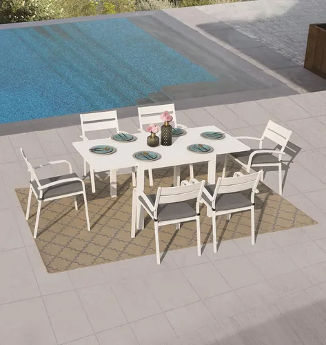 Miniatura 4 de Soleil Jardin Mesa de comedor extensible de aluminio para patio, de 35 a 71 pulgadas, mesa rectangular ajustable para interiores y exteriores