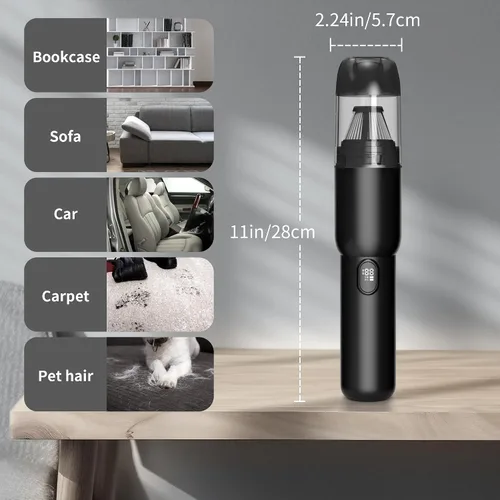Miniatura 7 de Aspiradora de mano para automóvil, inalámbrica portátil de 20 KPA, potente succión con luz LED, inflador de aire 2 en 1, mini recargable de bajo