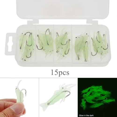 Miniatura 2 de 15 señuelos suaves y luminosos para camarones, señuelos de pesca realistas para lubina, lucioperca, trucha y más