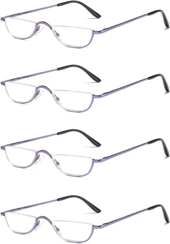 Miniatura 18 de Lentes de lectura de media lectura, 2 pares de lentes con marco de metal de medio borde, lectores de bisagra de resorte con bolsa de cuero para Azul