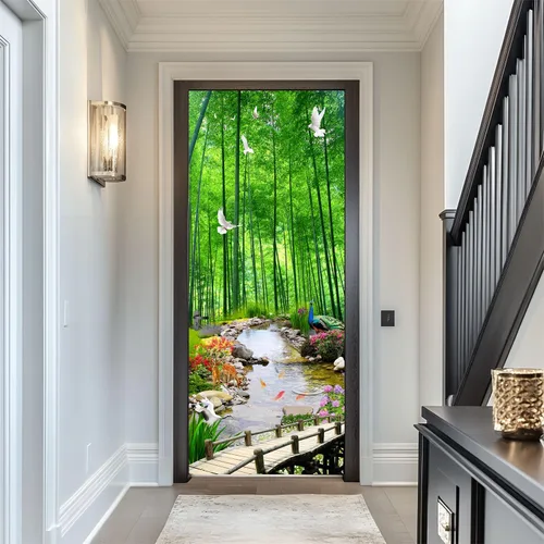 Miniatura 24 de artfanke Adhesivos 3D para puerta, 30.3 x 78.7 pulgadas, papel tapiz de piedra para puerta de escalera de piedra, calcomanías autoadhesivas
