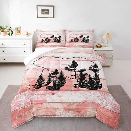 Miniatura 15 de Juego de ropa de cama de oso para niños y adolescentes, juego de edredón de animales salvajes para niños, adolescentes, naturaleza, vida silvestre