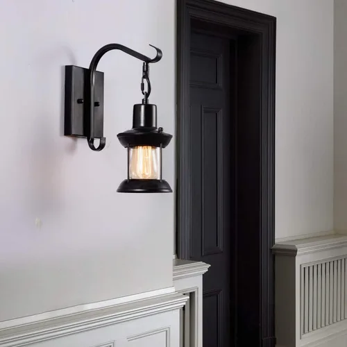 Miniatura 7 de GLADFRESIT Lámparas de pared rústicas, aplique de pared tipo farol enchufable, apliques de pared antiguos negros, luminarias de iluminación de pared