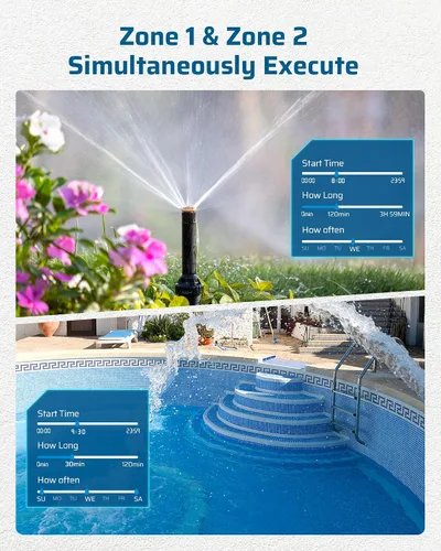 Miniatura 4 de DEWENWILS Temporizador de manguera de agua de 2 zonas: temporizador de rociador programable con retardo de lluvia, riego manual y riego automático