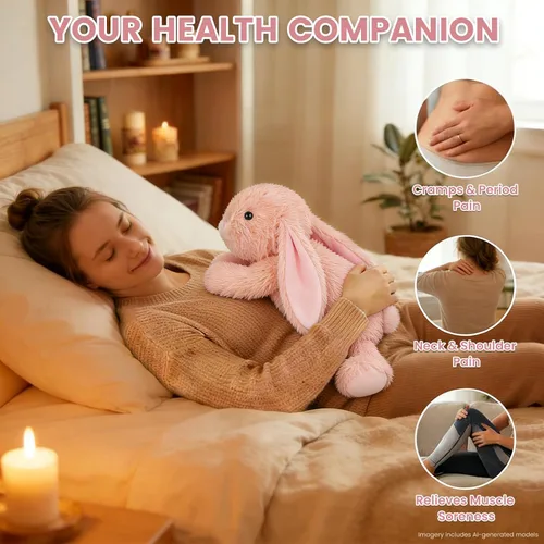 Miniatura 3 de SuzziPals Almohadilla térmica de conejo rosa calentable y refrigerable para calmar y relajar, peluche de conejo rosa lavanda para molestias