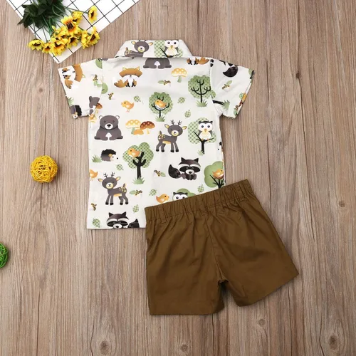 Miniatura 52 de Conjunto de camisa de manga corta con botones y pantalones cortos casuales con diseño de flamingo, para bebés y niños de 1 a 6 años, atuendos