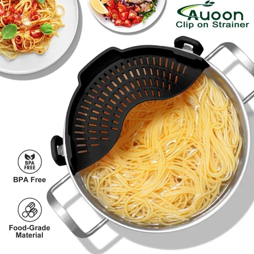 Miniatura 3 de AUOON - Colador con clip para todas las ollas, colador de silicona para pasta, colador de cocina para drenar fideos, grasa de carne molida