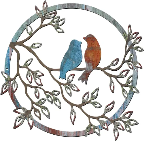 Miniatura 12 de Ferraycle Arte de pared de metal con silueta de pájaro en rama de árbol, decoración de pájaro para sala de estar, jardín, dormitorio, oficina