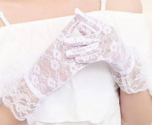 Miniatura 4 de Onwon Guantes de encaje transparentes elegantes para mujer, guantes de verano de cortesía, Blanco, M