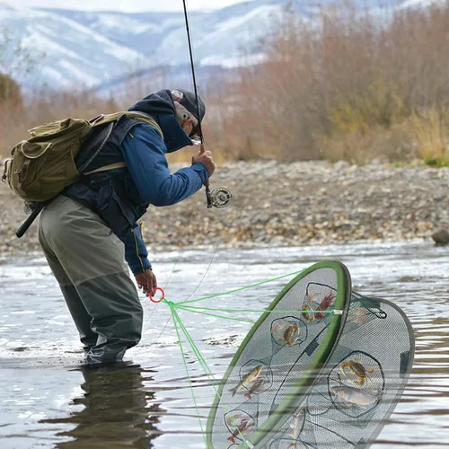Miniatura 6 de Trampa redonda para cebo de pesca, redes de pesca de camarones plegadas portátiles, red de malla de nailon, equipo de pesca para cangrejos Minnow