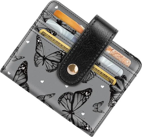 Miniatura 3 de Carteras pequeñas para mujer, diseño delgado y minimalista, tarjetero plegable para bolsillo o bolso, Mariposas negras