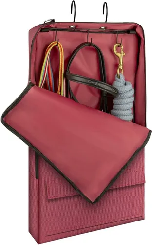 Bolsa de brida de caballo, bolsa de transporte con 3 puntas para cabestros, bridas, arnés, riendas ecuestres, puntas y cabezas (rojo vino)