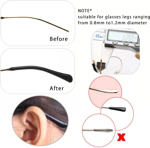 Miniatura 5 de KECHIO Puntas de silicona antideslizantes para lentes de oreja, reemplazo de tubo para patas de gafas de metal fino, 3 negro/2 marrón