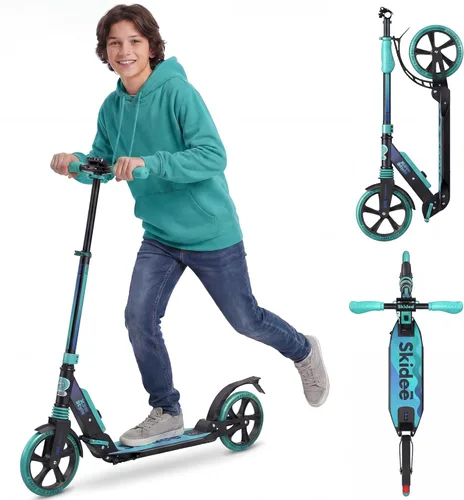 SKIDEE Patinete para Adultos y Adolescentes, Altura Ajustable, Plegable, Ruedas Grandes, Ligero, Duradero, Suspensión Anti-Golpes, Hasta 220 Libras
