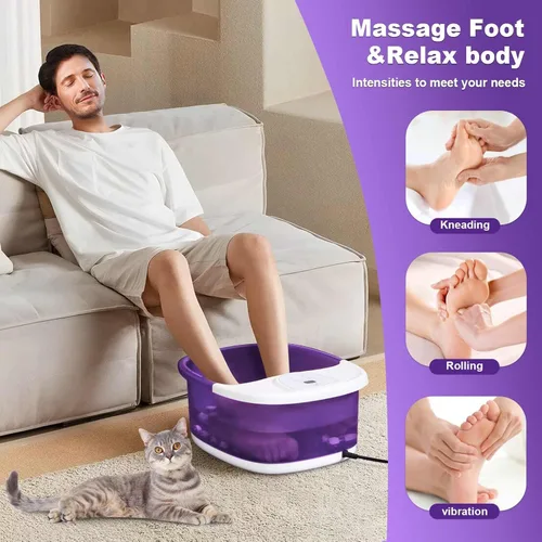 Miniatura 3 de ECARBME Masajeador de baño de pies con calor, vibración, control de temperatura, chorros, burbujas y sal de Epsom, bañera de baño de pies con 22