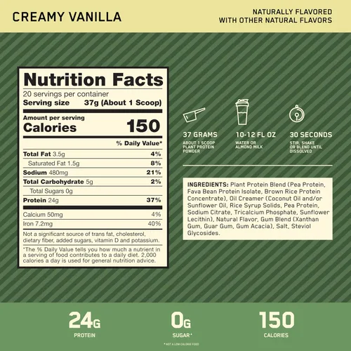 Miniatura 2 de Optimum Nutrition Gold Standard - Proteína en polvo 100% a base de plantas, sin gluten, proteína vegana para apoyo muscular y recuperación