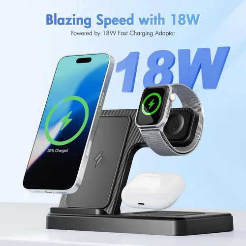 Miniatura 3 de Estación de carga inalámbrica para dispositivos Apple: 3 en 1 plegable Qi compacto soporte de carga compatible con fundas para iPhone 17-12 y Apple