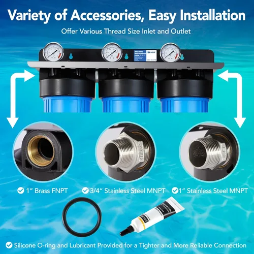 Miniatura 5 de WF3-01 PRO - Sistema de filtración de agua de 3 etapas para toda la casa, azul grande de 20 x 5.5 pulgadas, reduce metales pesados, PFAS