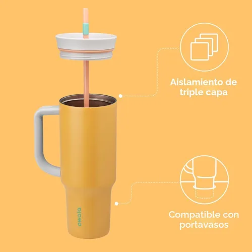 Miniatura 2 de Owala Vaso de viaje aislado de acero inoxidable de triple capa con tapa resistente a derrames, popote y asa de transporte, sin BPA, 40 onzas