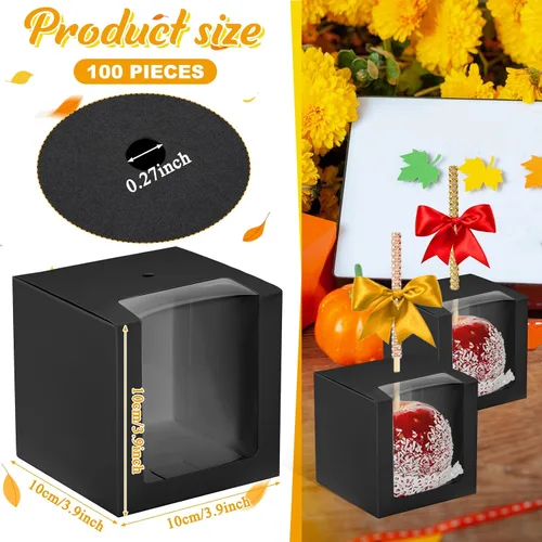 Miniatura 2 de 100 cajas de manzana de caramelo con agujero, cajas de manzana caramelo de 4 x 4 x 4 pulgadas, caja de regalo de regreso a clases, contenedor