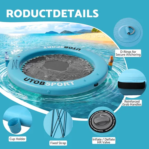 Miniatura 4 de UTOBSPORT Hamaca de Agua Inflable Muelle Flotante 8x8 PIES Isla Flotante Balsa de Agua para Lago Barco Piscina Océano Adultos Niños Perros