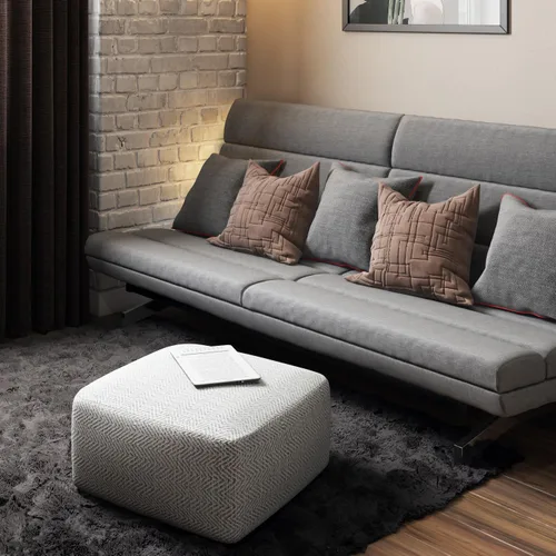Miniatura 4 de SIMPLIHOME Nate - Puf cuadrado – Otomano tapizado de algodón tejido a mano de 20 pulgadas de ancho en mezcla gris estampada, taburete bohemio