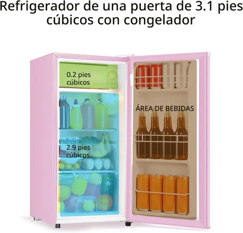 Miniatura 4 de Saeoola - Mini refrigerador con congelador, puerta única de 3.1 pies cúbicos, mini refrigerador compacto, luz LED, termostato ajustable, estantes