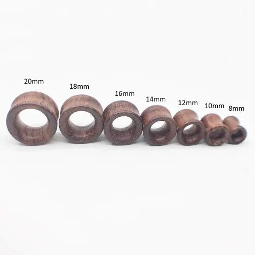 Miniatura 2 de Piercingpops 2 pares de tapones para los oídos de madera natural marrón con doble expansor de calibre de oreja estirado piercing corporal joyería