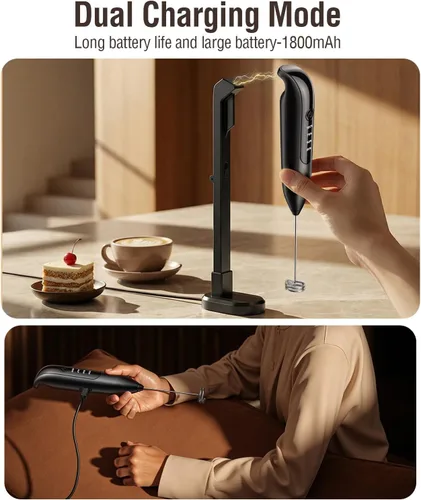 Miniatura 5 de Dynooper Espumador de Leche Eléctrico de Mano: espumador de café recargable 3 en 1 - Pantalla LED, Carga Inalámbrica - 3 Velocidades, Batidor