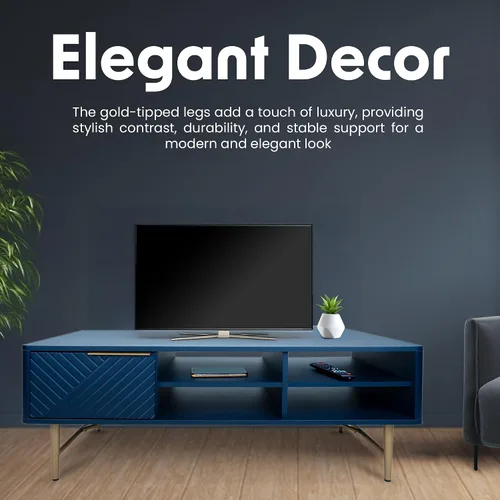 Miniatura 7 de Mesa de centro moderna con almacenamiento, acabado mate azul oscuro con patas doradas, mesa de centro cuadrada para sala de estar y granja