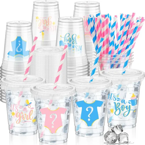 Miniatura 29 de FoldTier 50 piezas de tazas para noche de cine 12 oz Tazas de plástico desechables con pajitas y tapas, tazas transparentes para cine, tazas