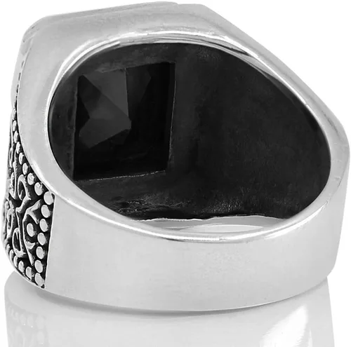 Miniatura 5 de Juego de anillos de plata de ley 925 maciza con piedra de ónix negro