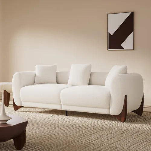 Miniatura 11 de Morden Fort Sherpa Boucle Sillón Individual de Sofá, Sofá Moderno Tapizado Silla Profunda con Almohada Decorativa Suave Amigable con la Piel Silla