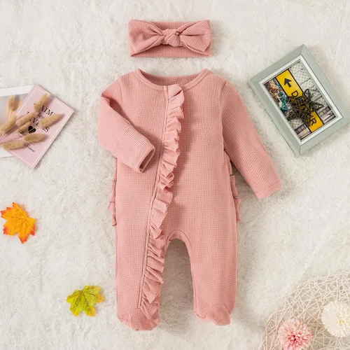 Miniatura 3 de Geogenry Ropa para bebé recién nacida, con volantes, con cremallera, para llegar a casa, ropa de otoñoinvierno de 0 a 12 meses