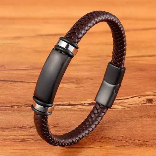 Miniatura 6 de TTNDstore 28972 - Pulseras de cuero para hombre pulseras tejidas para cumpleaños abalorios de cumpleaños joyería grabada