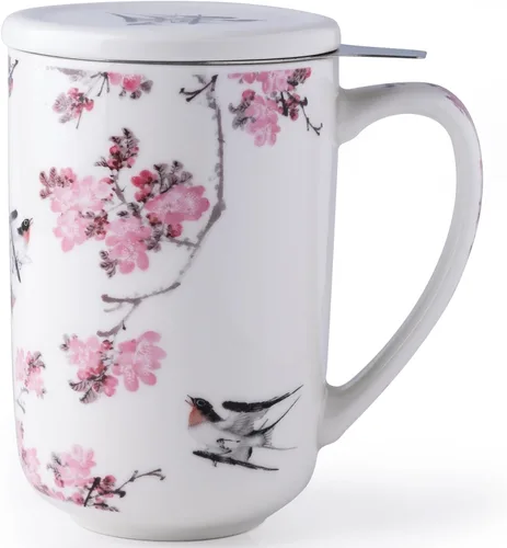 Miniatura 11 de AmorArc Taza de Té de Porcelana con Infusor y Tapas, Taza Grande de 18 Oz con Colador y Soporte para Bolsa para Té de Hojas Sueltas, Taza de Café