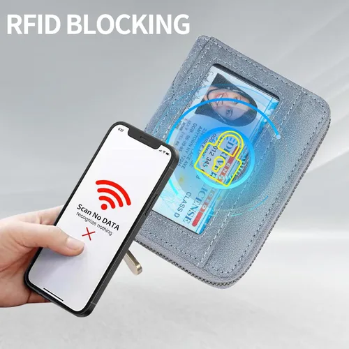 Miniatura 5 de FALAN MULE Cartera de Cuero para Tarjetas de Crédito con Bloqueo RFID Pequeña para Mujeres con Muñequera, Azul claro, Vintage