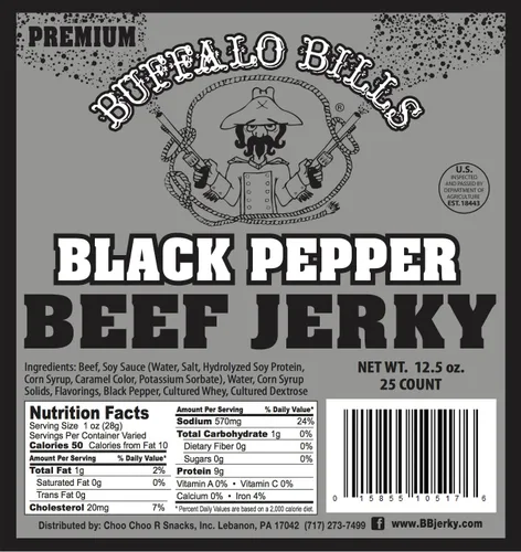 Miniatura 3 de Buffalo Bills Tiras de carne seca de pimienta negra prémium de 12.5 onzas de 7 pulgadas (25 tiras de cecina ahumada por bolsa)