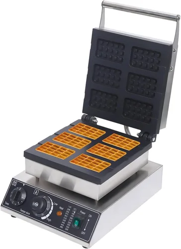 Miniatura 10 de Máquina de gofres eléctrica comercial de 1500 W, máquina antiadherente de acero inoxidable 90,572.0 °F, máquina cuadrada de 10 rebanadas