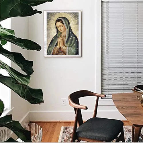Miniatura 4 de F-CANLAN Kit de pintura de diamante redondo de taladro completo, juego de manualidades con puntos de diamante virgen maría 5D, creencia religiosa