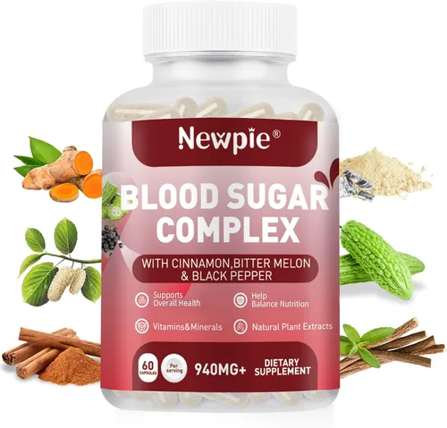 Suplemento complejo de azúcar en la sangre, natural con 20 hierbas activas y vitaminas, incluyendo canela, melón amargo, pimienta negra, regaliz,
