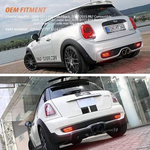 Miniatura 7 de ADIIL Euro Union Jack LED luces traseras antiniebla para 06-15 Mini Cooper R56 R57 R58 R59 S JCW 2X, 2 unids reemplazar OEM faros antiniebla