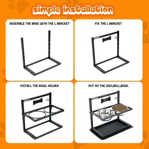 Miniatura 6 de SHAINFUN Soporte de Cuencos Elevados/Alzados para Perros con Altura Ajustable con Dos Cuencos de Comida de Acero Inoxidable de 1.7L y Tapete a